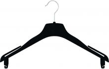 Petite Black Flocked Plastic Top Hanger W/ Notches (16" X 3/4")