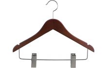 Junior Walnut Wood Combo Hanger W/ Clips & Notches (14" X 7/16")