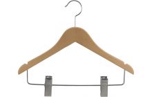 Junior Natural Wood Combo Hanger W/ Clips & Notches (14" X 7/16")