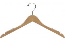 Natural Wood Top Hanger W/ Notches & Rubber Strips (17" X 7/16")