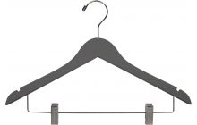 Rubber Coated Gray Wood Combo Hanger W/ Clips & Notches (17" X 7/16")