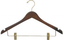 Walnut Wood Combo Hanger W/ Clips & Notches (17" X 1/2")