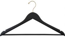 Matte Black Wood Suit Hanger W/ Suit Bar & Notches (17" X 7/16")