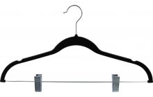 Black Flocked Plastic Combo Hanger W/ Clips & Notches (17" X 1/4")