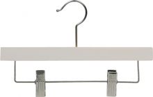 Kids White Wood Bottom Hanger W/ Clips (11" X 5/8")