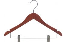Walnut Wood Combo Hanger W/ Clips & Notches (17" X 5/8")