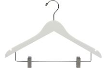 Rubber Coated White Wood Combo Hanger W/ Clips & Notches (17" X 7/16")