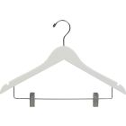 Rubber Coated White Wood Combo Hanger W/ Clips & Notches (17" X 7/16")