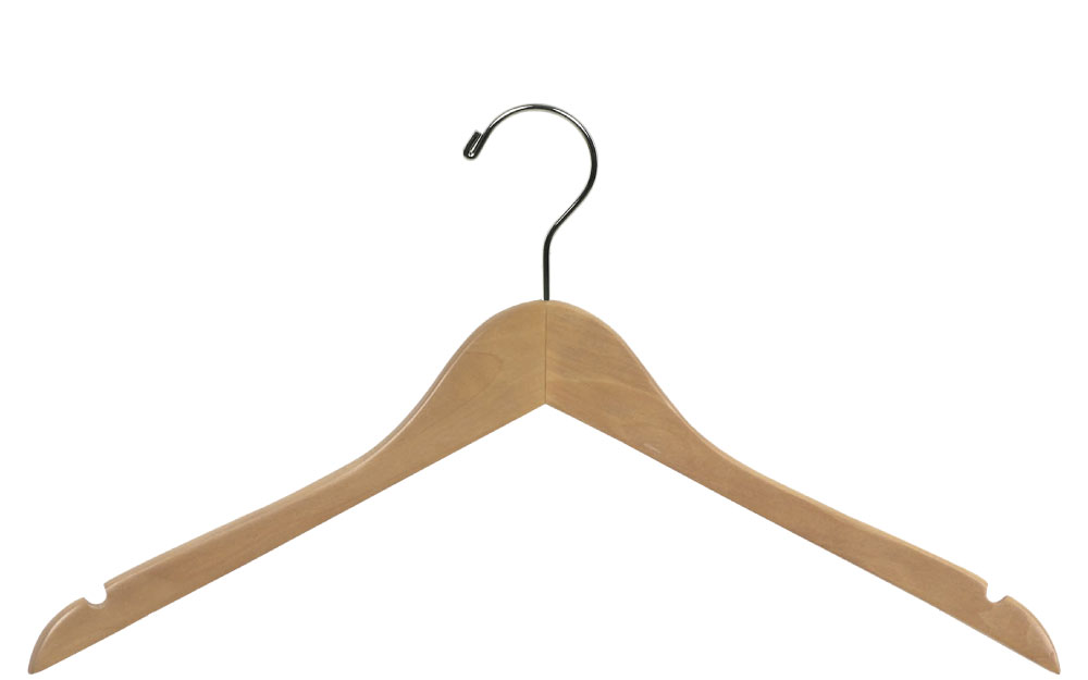 Natural wood top hanger with notches