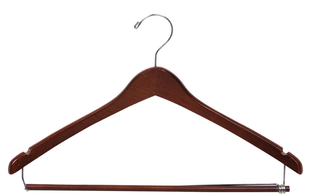 Walnut wood suit hanger with locking bar