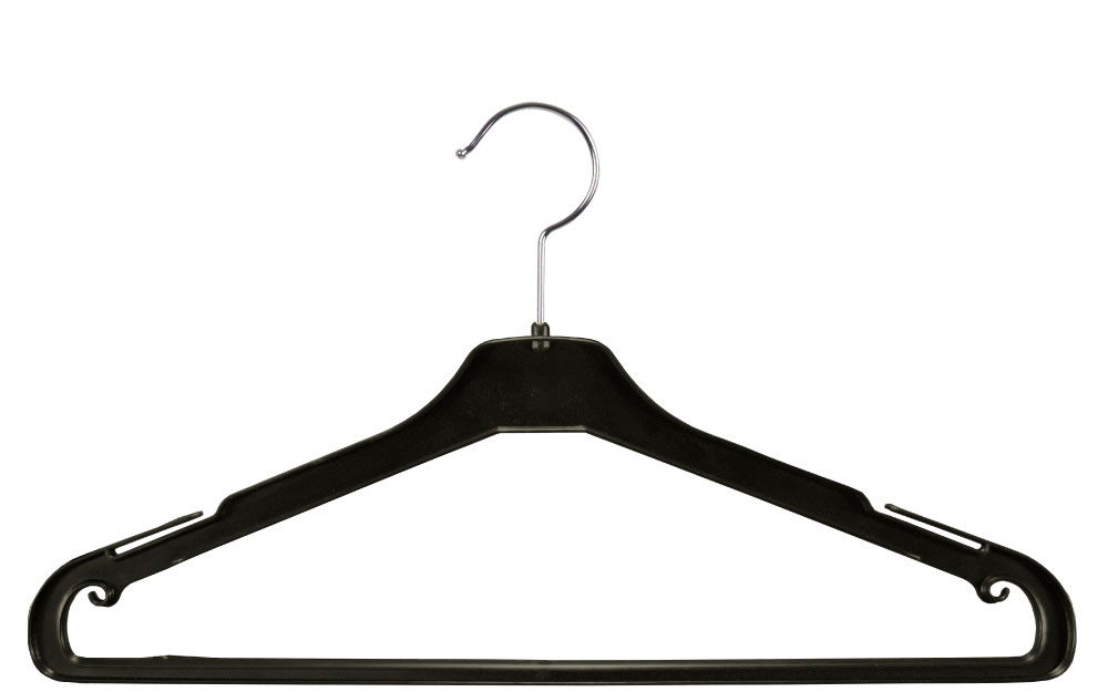 Black plastic top hanger with notches