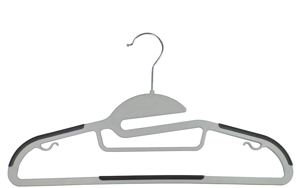 Gray plastic top hanger with notches